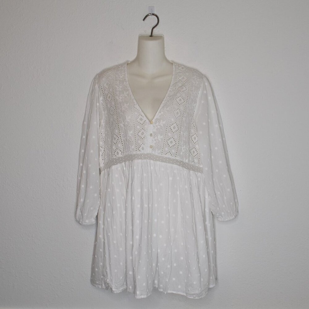 Zara 100% Cotton Dress Eyelet Sz M Boho Cottagecore Cowgirl Coastal Farmcore
